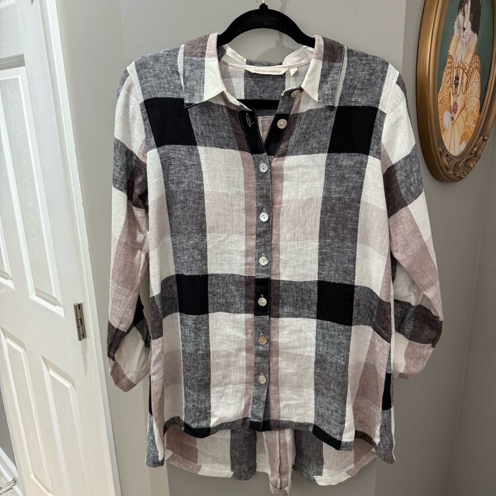 Soft Surroundings Linen Blend Button Up Top-Sm
